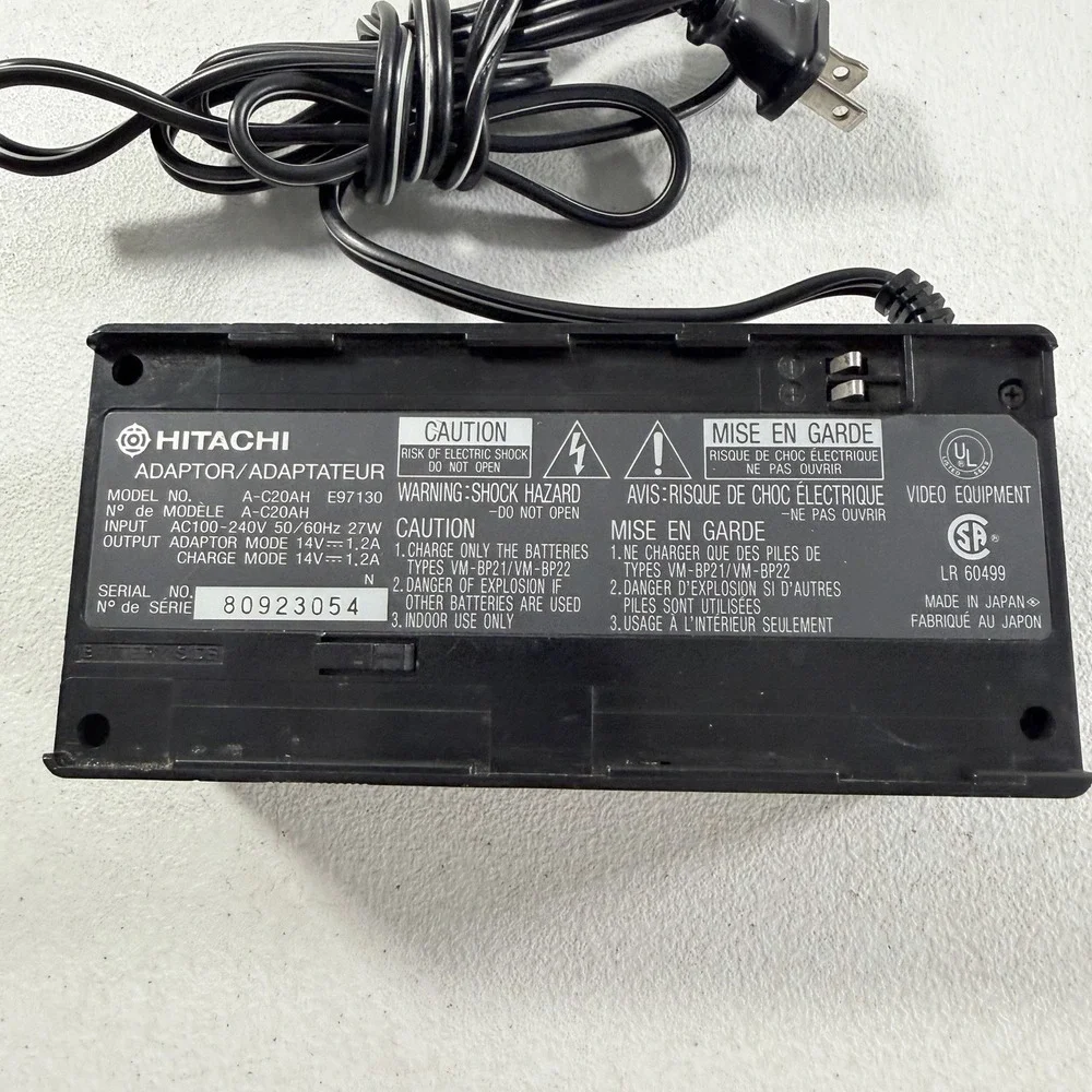 Hitachi A-CH20AH Camcorder Battery Charger Power Supply Adaptor TESTED WORKING